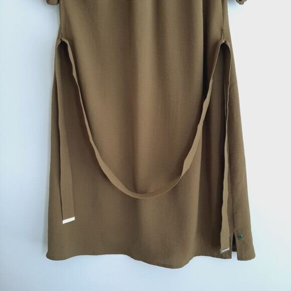 TOMMY HILFIGER | Puff Sleeve w/ Belt Flowy Light Knee Length Midi Dress Green 6 - Picture 10 of 14